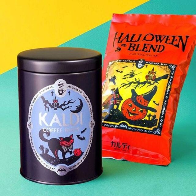 KALDI(カルディ)のKALDI（カルディ）ハロウィンブレンド＆キャニスター缶セット（フィルター用） 食品/飲料/酒の飲料(コーヒー)の商品写真