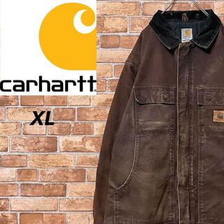 カーハート(carhartt)のカーハート　ダックジャケット　ダークブラウン　革ロゴ　中綿キティング　肉厚XL(ブルゾン)