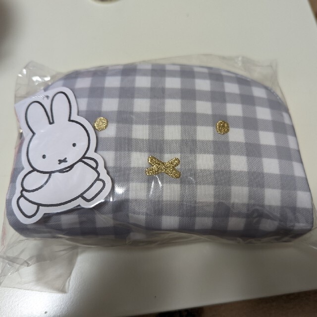 miffy おかおギンガムチェックポーチ　グレー レディースのファッション小物(ポーチ)の商品写真