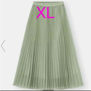 ジーユー(GU)のGU プリーツスカート　淡いグリーン　XL(ロングスカート)
