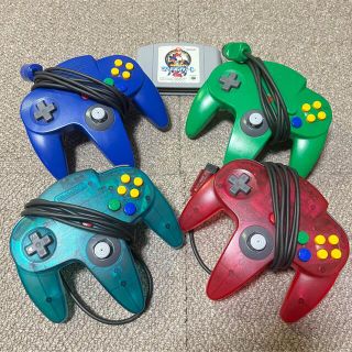 ニンテンドウ64(NINTENDO 64)の【スティック良品】Nintendo64 コントローラー 4個 マリカー付(その他)