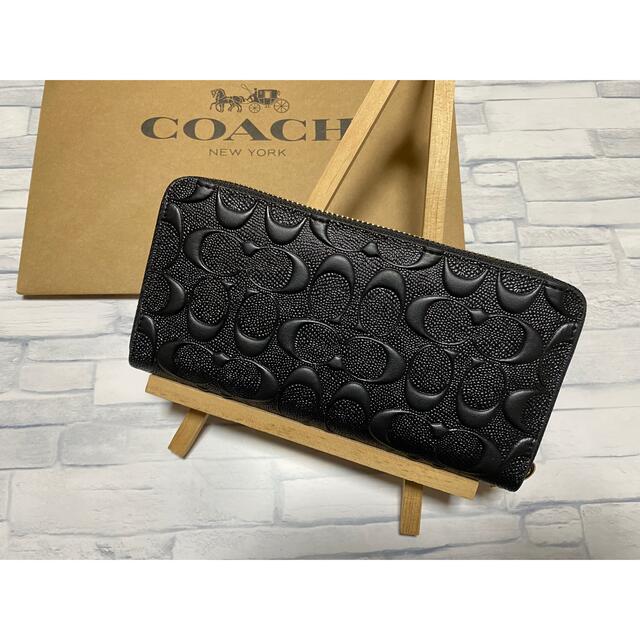 COACH(コーチ)の【COACH】コーチ 長財布 デボスドシグネチャー黒レザー(F53834) レディースのファッション小物(財布)の商品写真