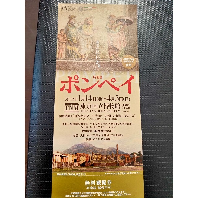 東京国立博物館特別展「ポンペイ」 チケットの施設利用券(美術館/博物館)の商品写真
