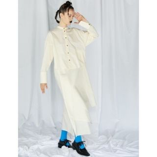 ENFOLD エンフォルド レイヤードシャツドレス 21SS おすすめ特集の通販 21SS ENFOLD マルチパネル 36 ニットレイヤードシャツドレス ひざ丈ワンピース