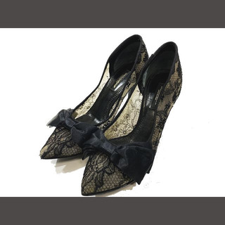 ドルチェ&ガッバーナ パンプス リボン レザー ヒール 靴 36.5 ブラック