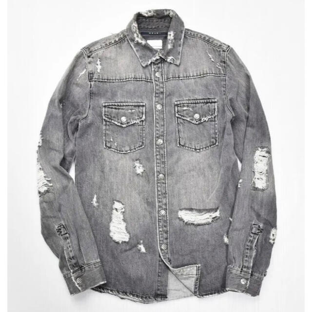 Ksubiスビ Ron Hermanロンハーマン別注 Damage Denim Shirtダメージ加工デニムシャツ【XS】【MSHA72605】