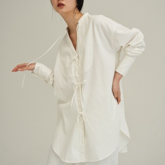 ENOF ribbon denim shirt White