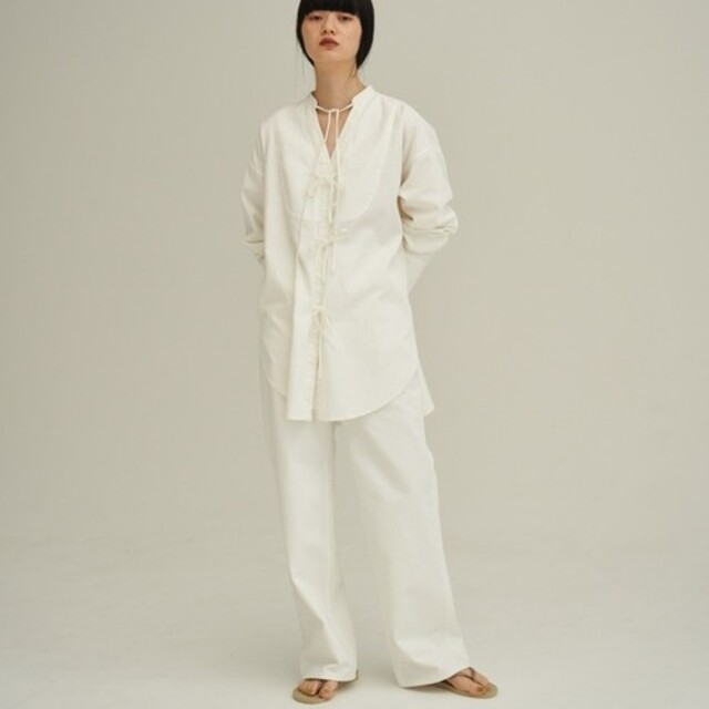 ENOF ribbon denim shirt White