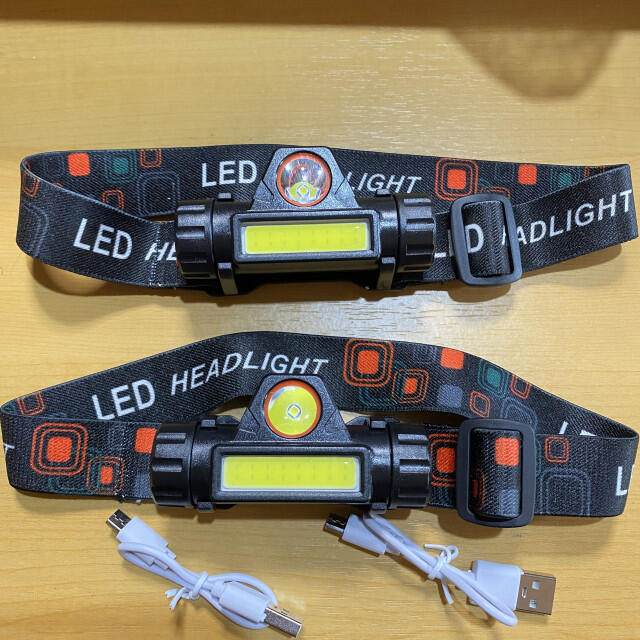 2個セット LEDヘッドライト USB充電式 90°回転 キャンプ夜釣り登山 黒の通販 by ピース｜ラクマ