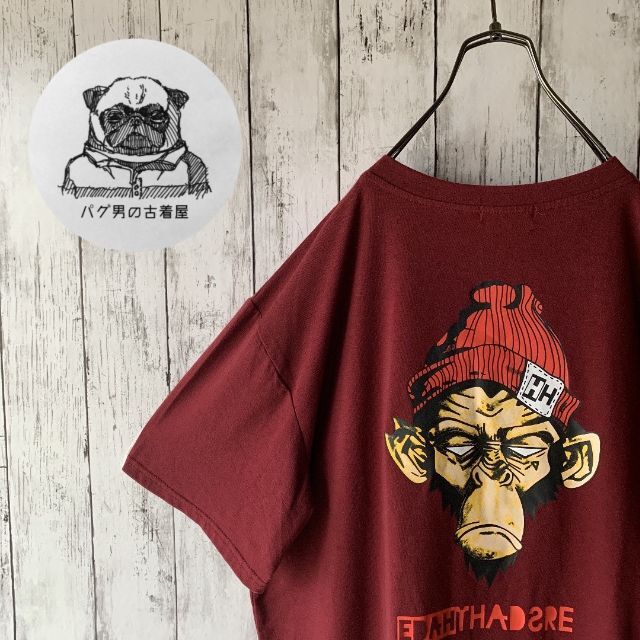 【超希少】 メンズ Tシャツ 猿 サル デカロゴ バックプリント ストリート