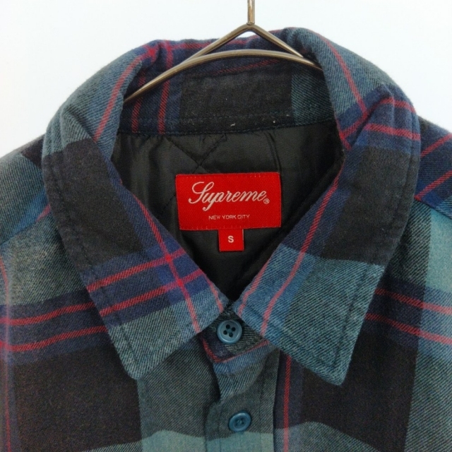 supreme キルティング ネルシャツ ブルーL plaid shirts