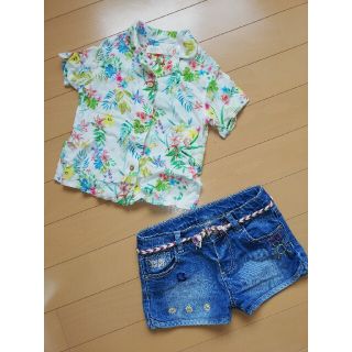 ザラキッズ(ZARA KIDS)のZARAbaby　花柄シャツ×デニムショートパンツ(ブラウス)