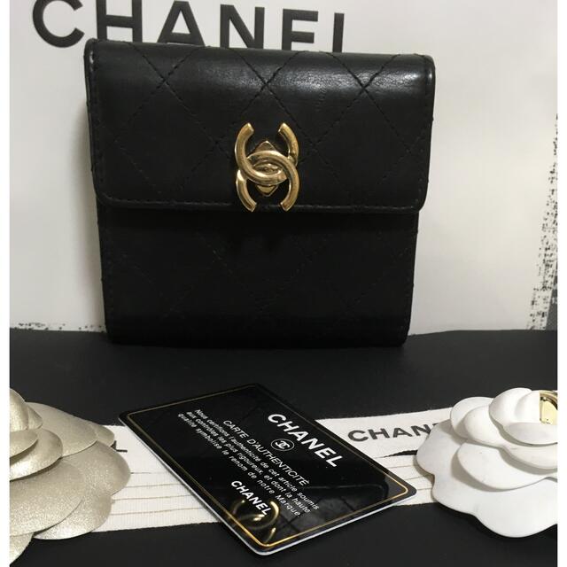 極 美品 シール有 28番台 CHANEL シャネル マトラッセ チェーンココ スモールフラップ ウォレット ラムスキン レザー 三つ折り財布 12282