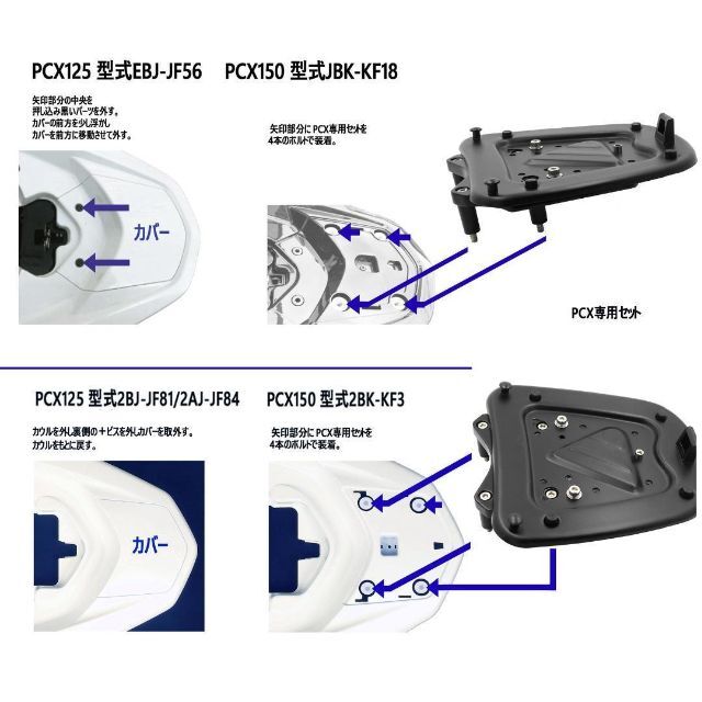 PCX専用 ボックス&キャリアセット ブルー 容量47L PCXAG-86 自動車/バイクのバイク(装備/装具)の商品写真