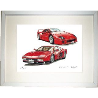 フェラーリ(Ferrari)のGC-673テスタロッサ/F40限定版画サイン有額装済作家平右ヱ門(絵画/タペストリー)