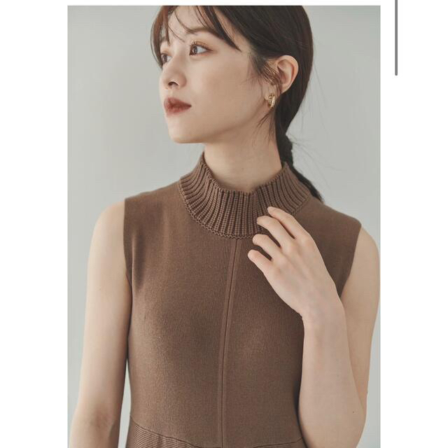 ささか様専用★L'Or Box pleats Knit Dress Brown レディースのワンピース(ロングワンピース/マキシワンピース)の商品写真