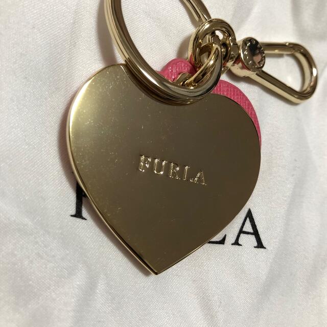 新品 未使用 FURLA ハート ミラー キーホルダー バッグチャーム