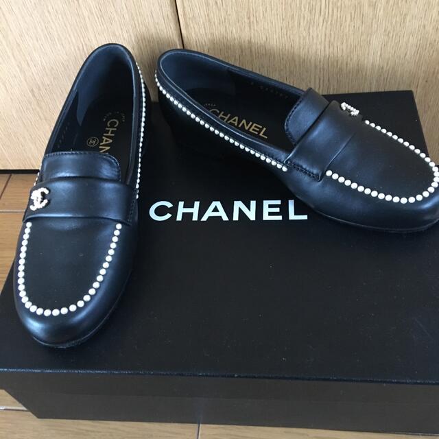 シャネルCHANELパールローファー黒35新品