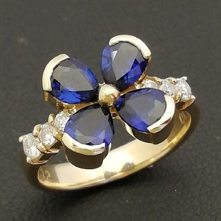 K18YG✨サファイア2.32ct✨ダイヤ0.30ct💠お花モチーフリング💠(リング(指輪))