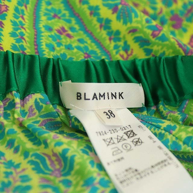 ブラミンク BLAMINK ペイズリー柄マキシラップデザインスカート 38 緑100cmスカート丈