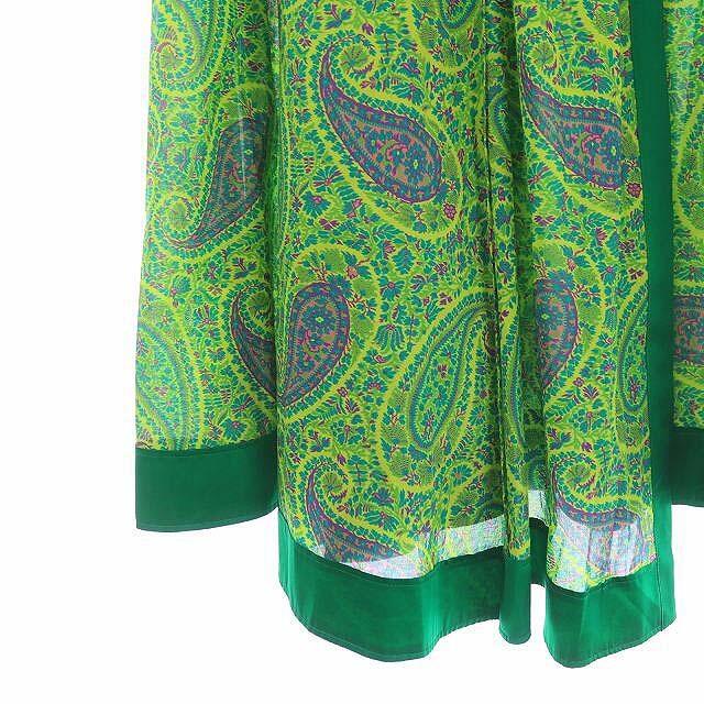 ブラミンク BLAMINK ペイズリー柄マキシラップデザインスカート 38 緑100cmスカート丈