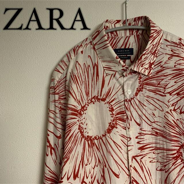 【極希少】ZARA ザラ　花柄　ひまわり　総柄　シャツ　スケッチ　赤　白