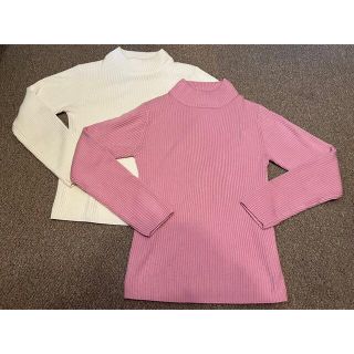 ザラキッズ(ZARA KIDS)のタートルネック　リブニット　セーター　150 ピンク　ホワイト(ニット)