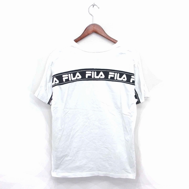 GYDA(ジェイダ)のジェイダ FILA コラボ Tシャツ カットソー 丸首 ロゴ 綿 半袖 白 黒 レディースのトップス(Tシャツ(半袖/袖なし))の商品写真