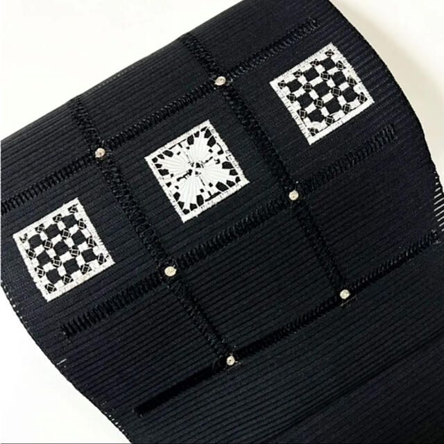 《夏帯 手織り 絽綴れ》粋なモノトーンの袋名古屋帯 帯