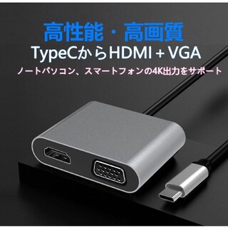 USB Typec HDMI VGA 変換アダプター 2in1(PC周辺機器)