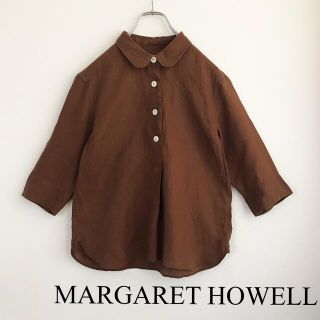 マーガレットハウエル(MARGARET HOWELL)のマーガレットハウエル・リネン丸襟ブラウス　プルオーバーブラウス・ブラウン(シャツ/ブラウス(半袖/袖なし))