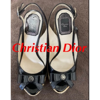 【35 1/2】Christian Dior 黒　ウェッジソールサンダル