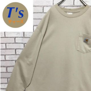 カーハート(carhartt)の超希少 カーハート FRロゴタグ ベージュ 長袖Tシャツ メキシコ製 90s(Tシャツ/カットソー(七分/長袖))