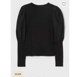 エイチアンドエム(H&M)の未使用 H&M パフスリーブ リブトップス ブラック(シャツ/ブラウス(長袖/七分))