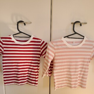 ムジルシリョウヒン(MUJI (無印良品))の無印　ボーダー　長Tシャツ 100㎝2枚セット　赤とピンク(Tシャツ/カットソー)