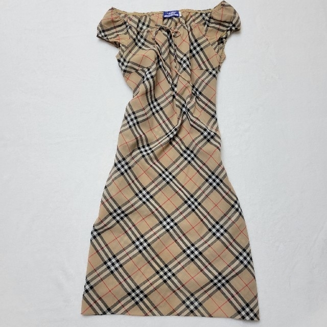 激安ブランド BURBERRY バーバリーブルーレーベル ノバチェック柄 柔らかな質感の ノバチェック柄ワンピース バーバリーブルーレーベル ホースロゴ ベージュ 40 ひざ丈ワンピース