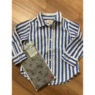 ユニクロ(UNIQLO)のセット売りユニクロレギンス90 グリーンレーベルストライプシャツ95(Tシャツ/カットソー)