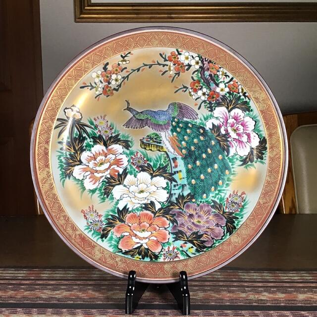 あす楽対応】 九谷焼 大皿 飾皿 吉崎英治 釉裏銀彩華文 工芸品 あす楽対応】 九谷焼 大皿 飾皿 吉崎英治 釉裏銀彩華文 工芸品