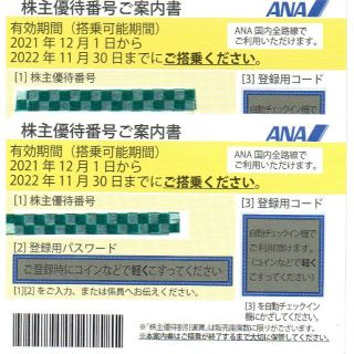 エーエヌエー(ゼンニッポンクウユ)(ANA(全日本空輸))のANA株主優待券２枚（最大１０枚）(その他)