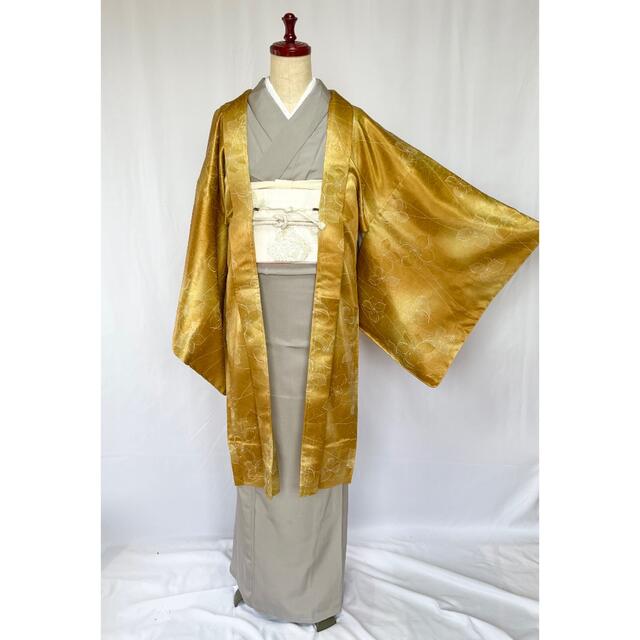 新品 正絹 長羽織    ゴールドに花柄 レディースの水着/浴衣(着物)の商品写真