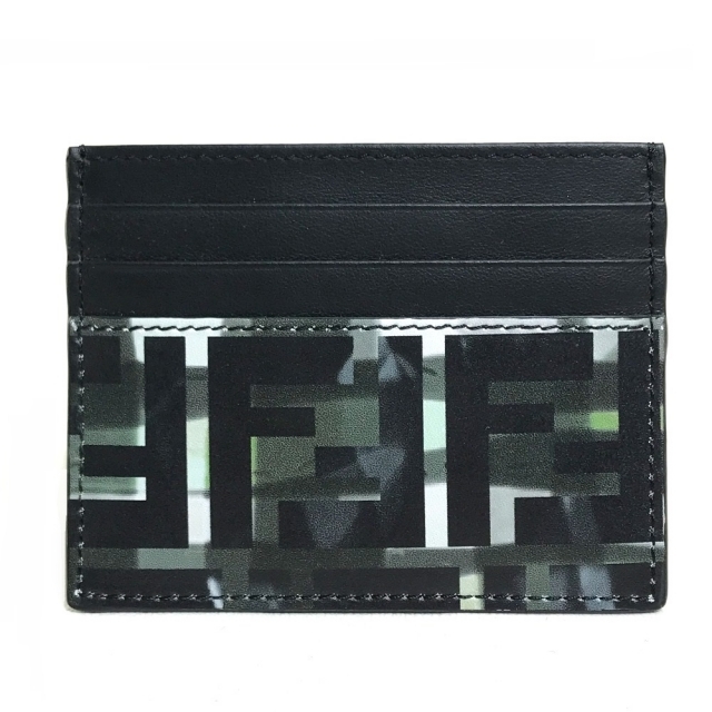 フェンディ FENDI FFロゴ ズッカ 7M0164 迷彩 カモフラ カードホルダー パスケース カードケース レザー ブラック×グリーン 未使用