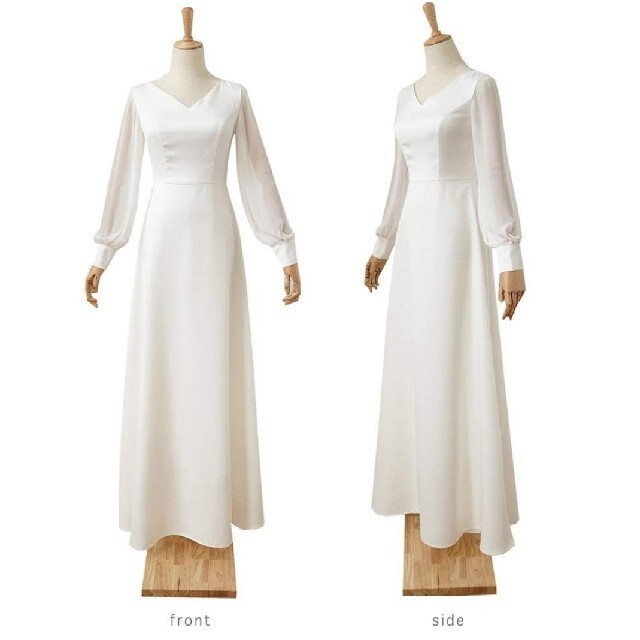再入荷】 S ロング ウェディングドレス ホワイト レディース 白長袖ドレス