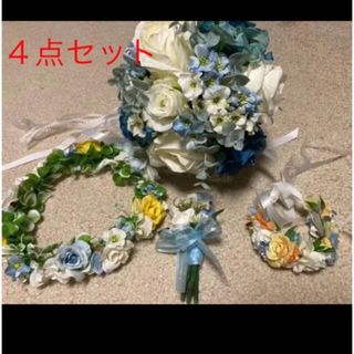 花冠、ブートニア、花束、リストブーケセット値下げ(ヘッドドレス/ドレス)