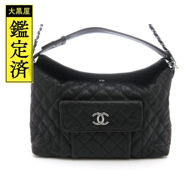CHANEL - シャネル ショルダーバッグ キャビアスキン ブラック シルバー金具 【474】