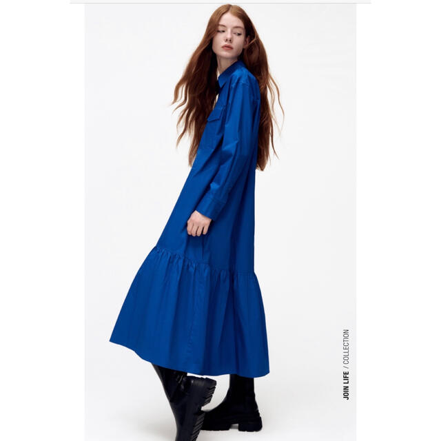 ZARA(ザラ)のZARA シャツワンピース　ブルー レディースのワンピース(ロングワンピース/マキシワンピース)の商品写真