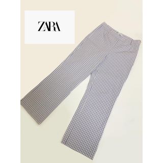 ザラ(ZARA)の【美品】ZARA ザラ ギンガムチェックワイドパンツ パープル 紫(カジュアルパンツ)