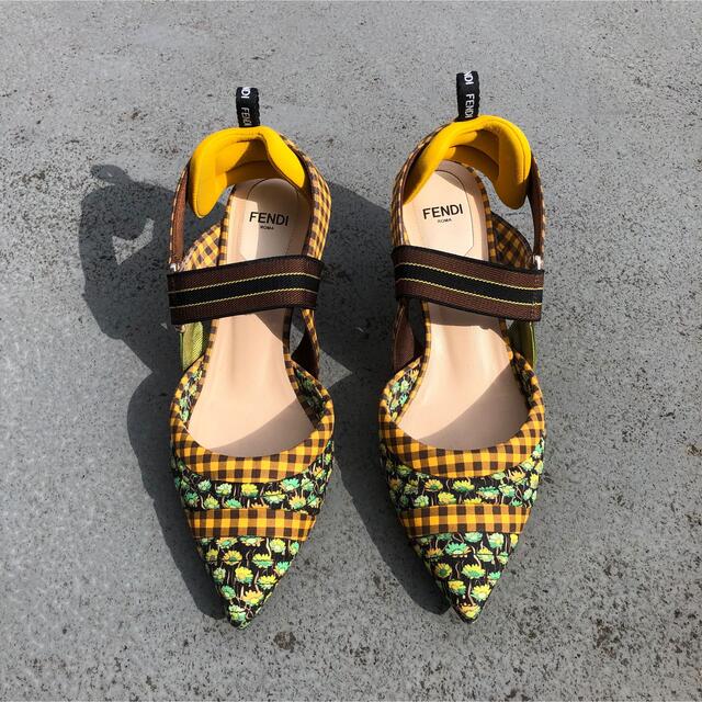 FENDI /フェンディ スリングバック・パンプス 花柄 チェック柄 【☆超