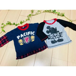 ディズニー(Disney)のミッキーラグランT&重ね着風T 長袖tシャツ ２枚セット！90(Tシャツ/カットソー)