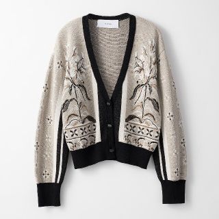 マメ(mame)のFramed single-flower knit short cardigan(カーディガン)