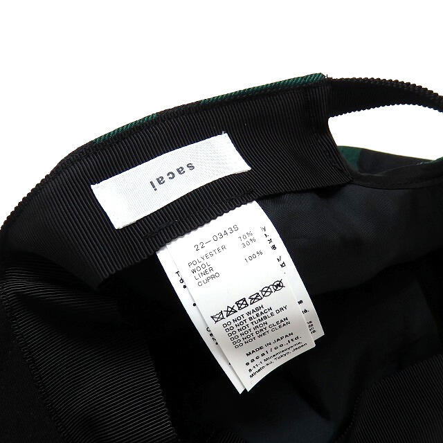 sacai(サカイ)のサカイ sacai 22SS バッファローチェック キャップ 帽子 グリーン レディースの帽子(キャップ)の商品写真